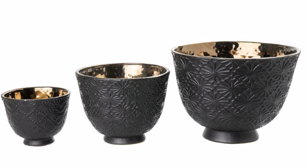 THE BROWNHOUSE INTERIORS Set of 3 Black and Gold Planters