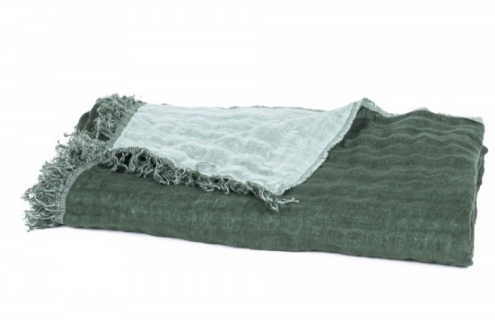 Harmony Textiles Blanket with Fringes 135x200cm Bicolour with Shades of Dark Green and Mint