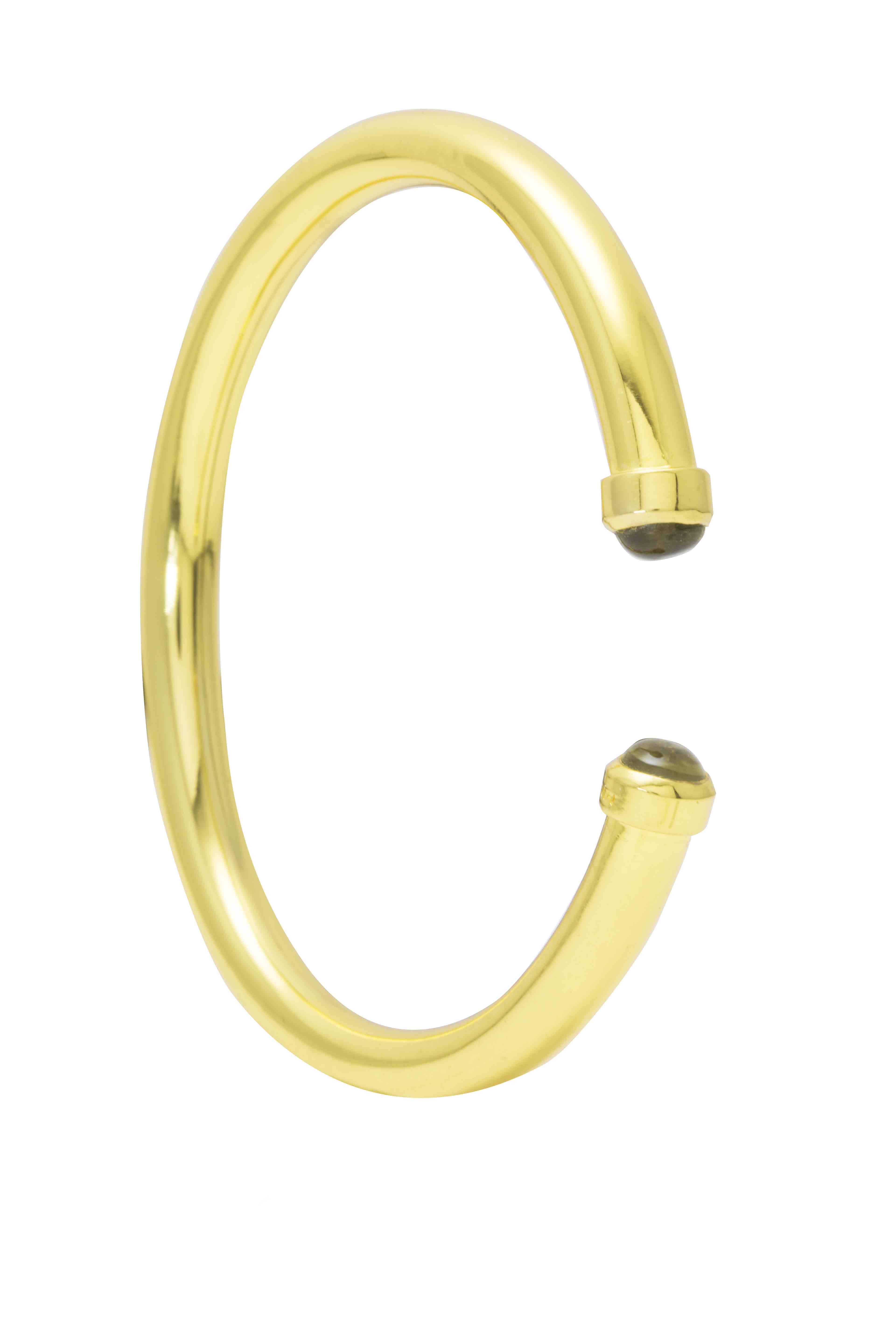 THE BROWNHOUSE INTERIORS Yellow Gold Twist Bangle with Smokey Quartz Cabochon