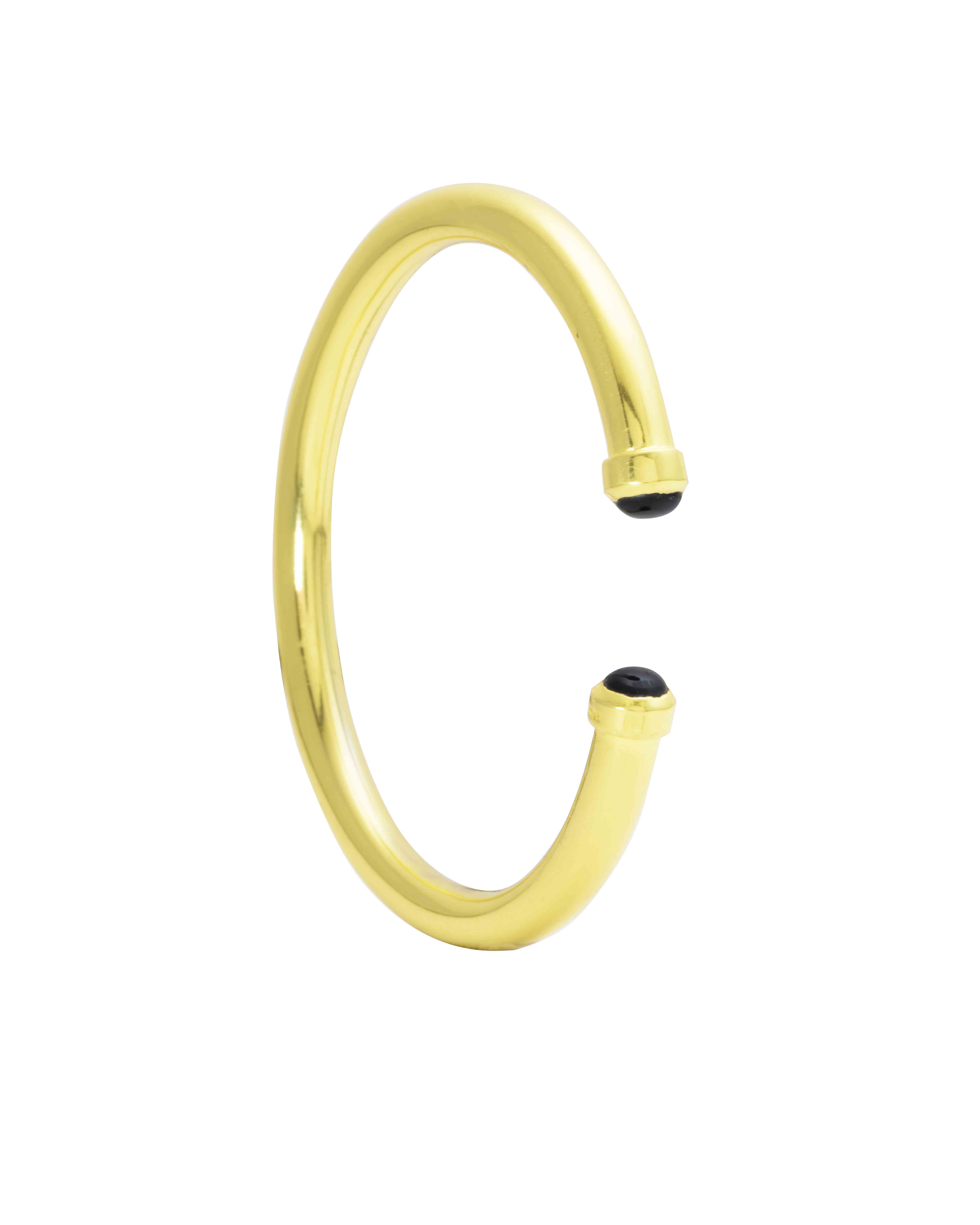 THE BROWNHOUSE INTERIORS Yellow Gold Twist Bangle with Black Onyx Cabochon