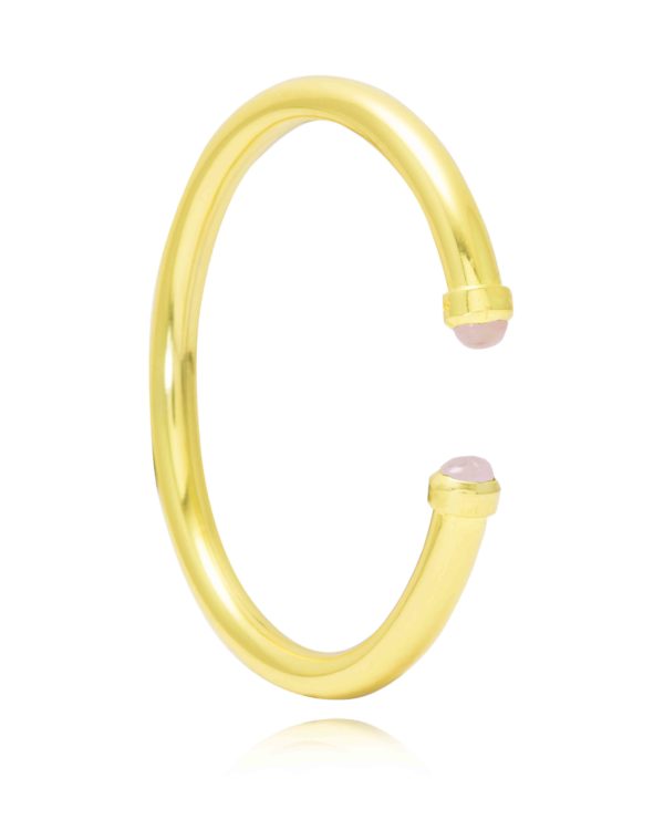 THE BROWNHOUSE INTERIORS Yellow Gold Twist Bangle with Rose Quartz Cabochon