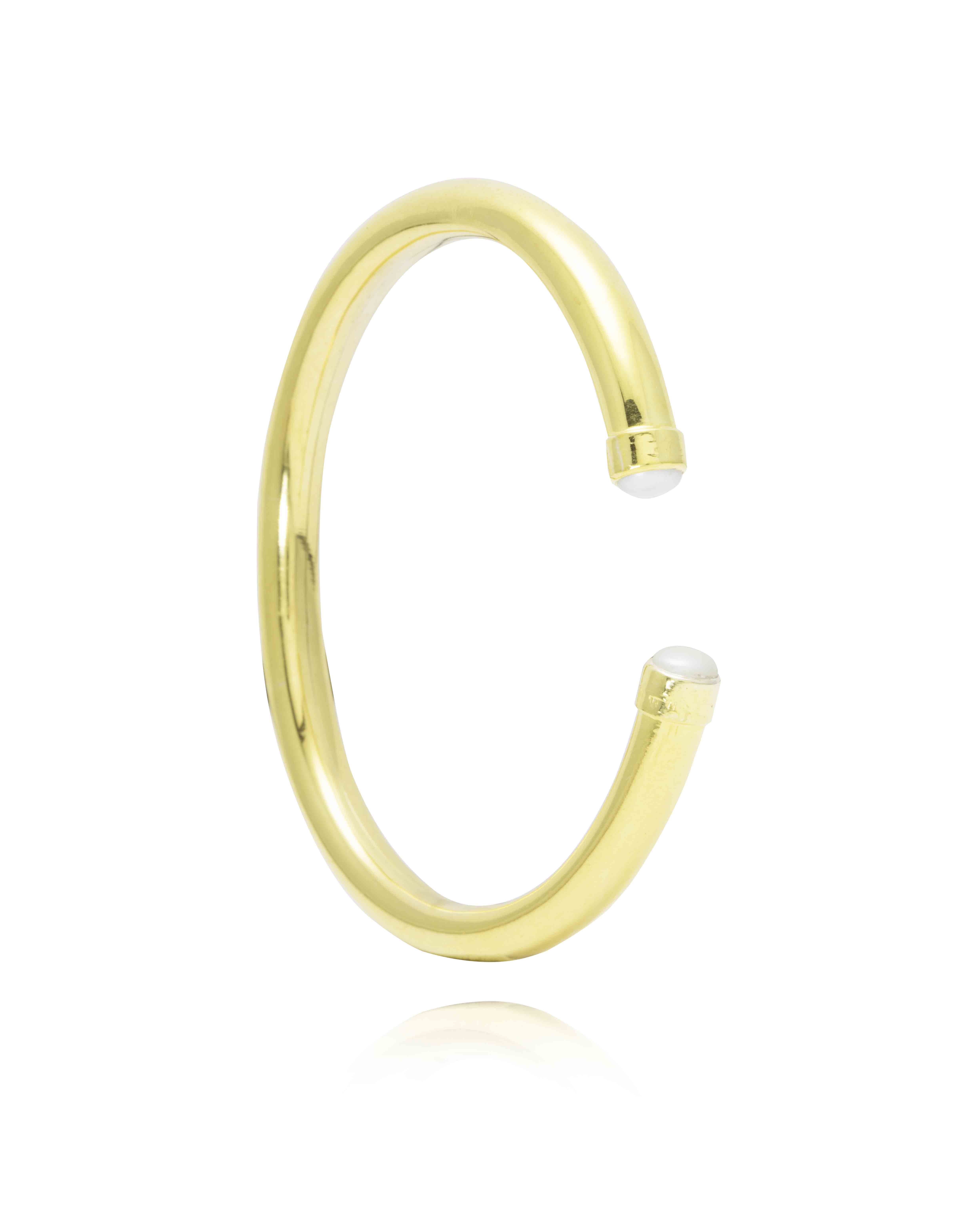 THE BROWNHOUSE INTERIORS Yellow Gold Twist Bangle with Genuine Pearl Cabochon