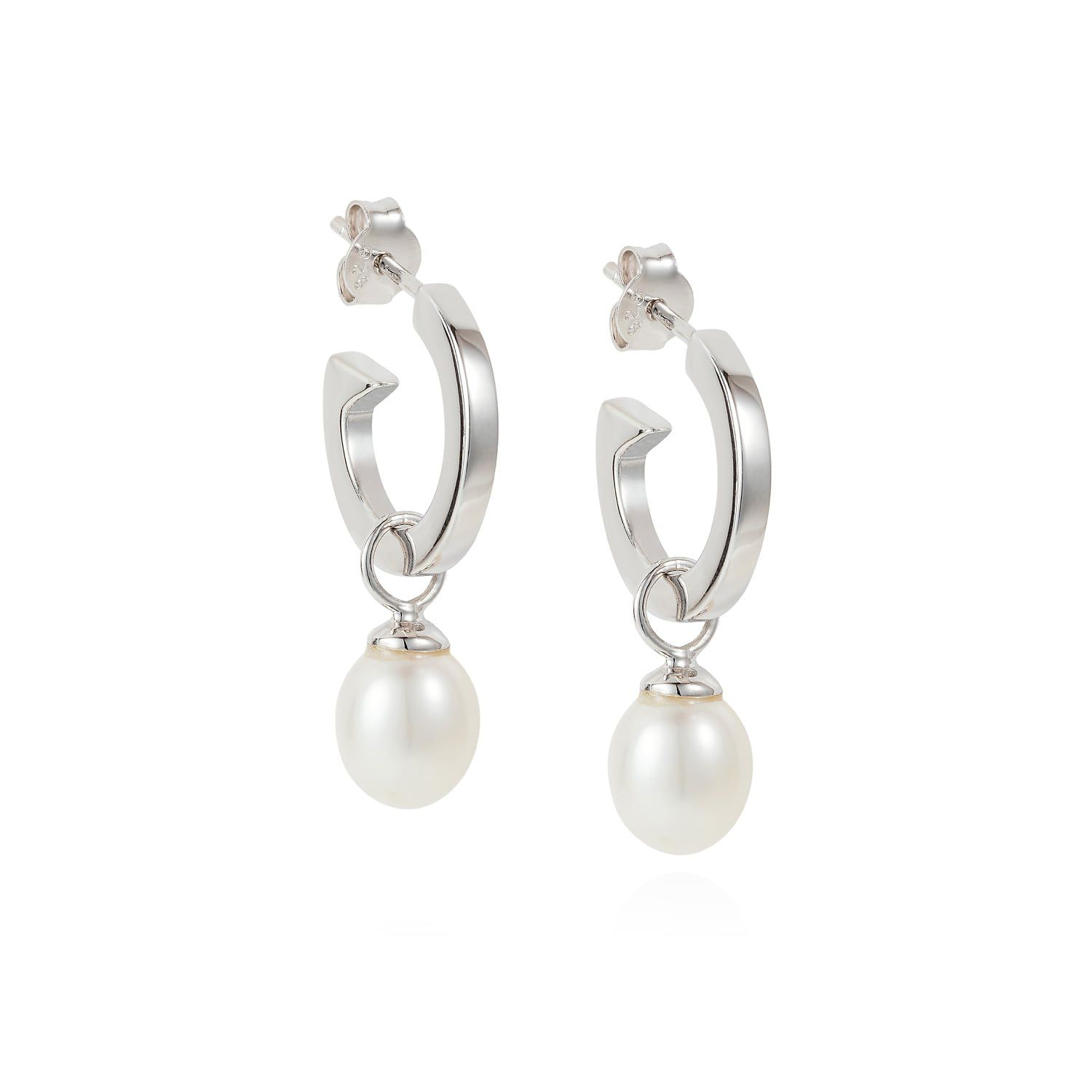 Claudia Bradby Silver Biography Pearl Hoop Earrings