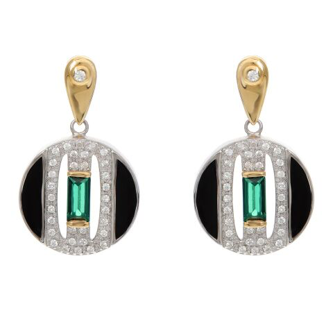 V by Laura Vann Black Enamel Daphne Circle Drop Earrings