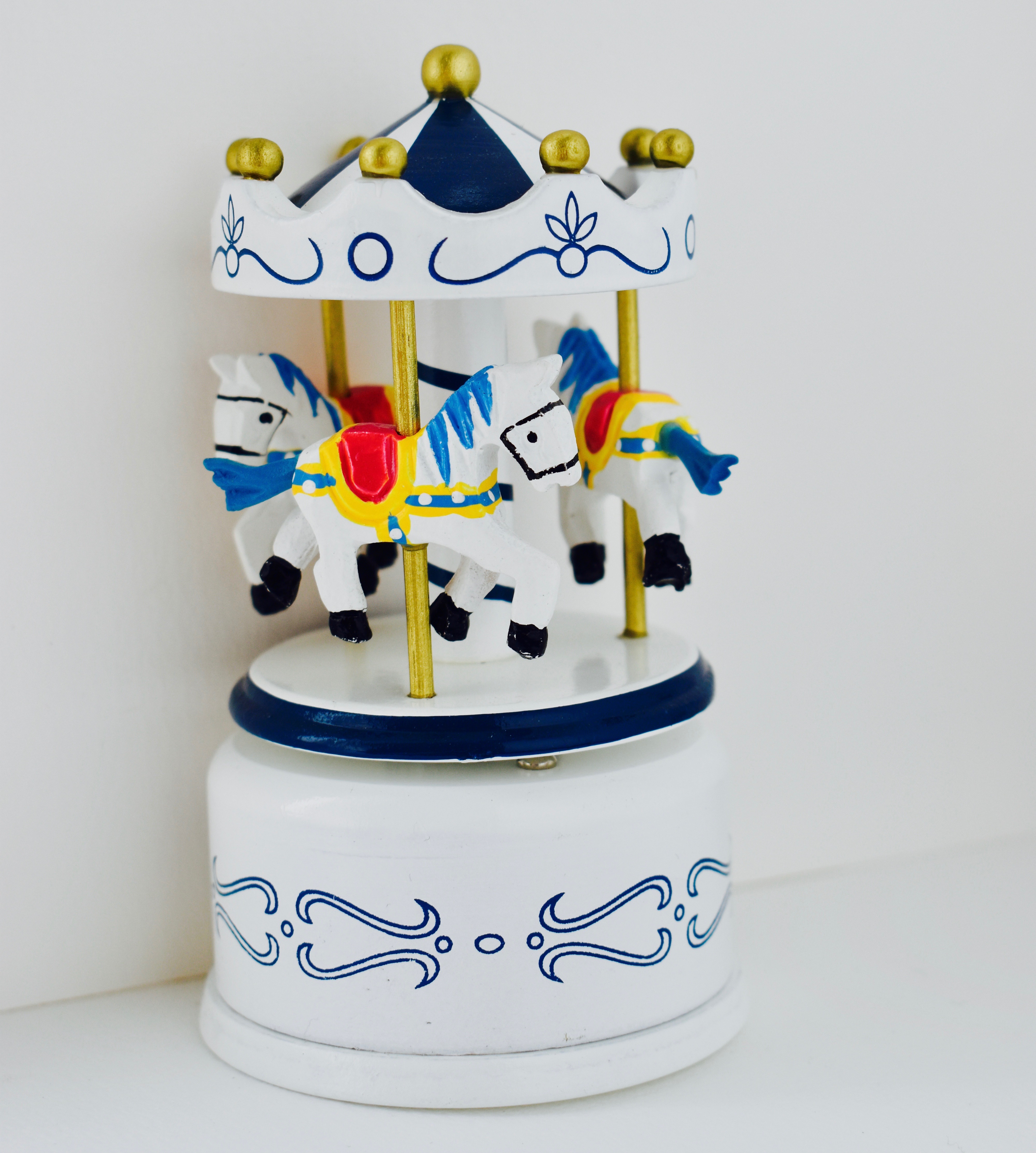 Loula and Deer White Carousel Music Box Small