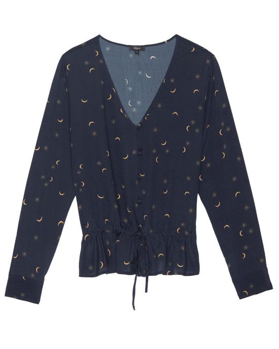 Rails Navy Crescent Moon Beaux Silk Shirt