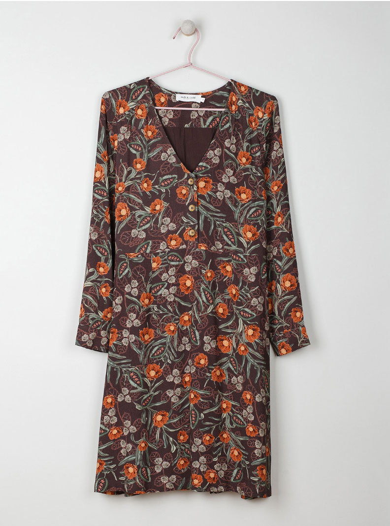 Indi & Cold Cafe Floral V Neck Dress