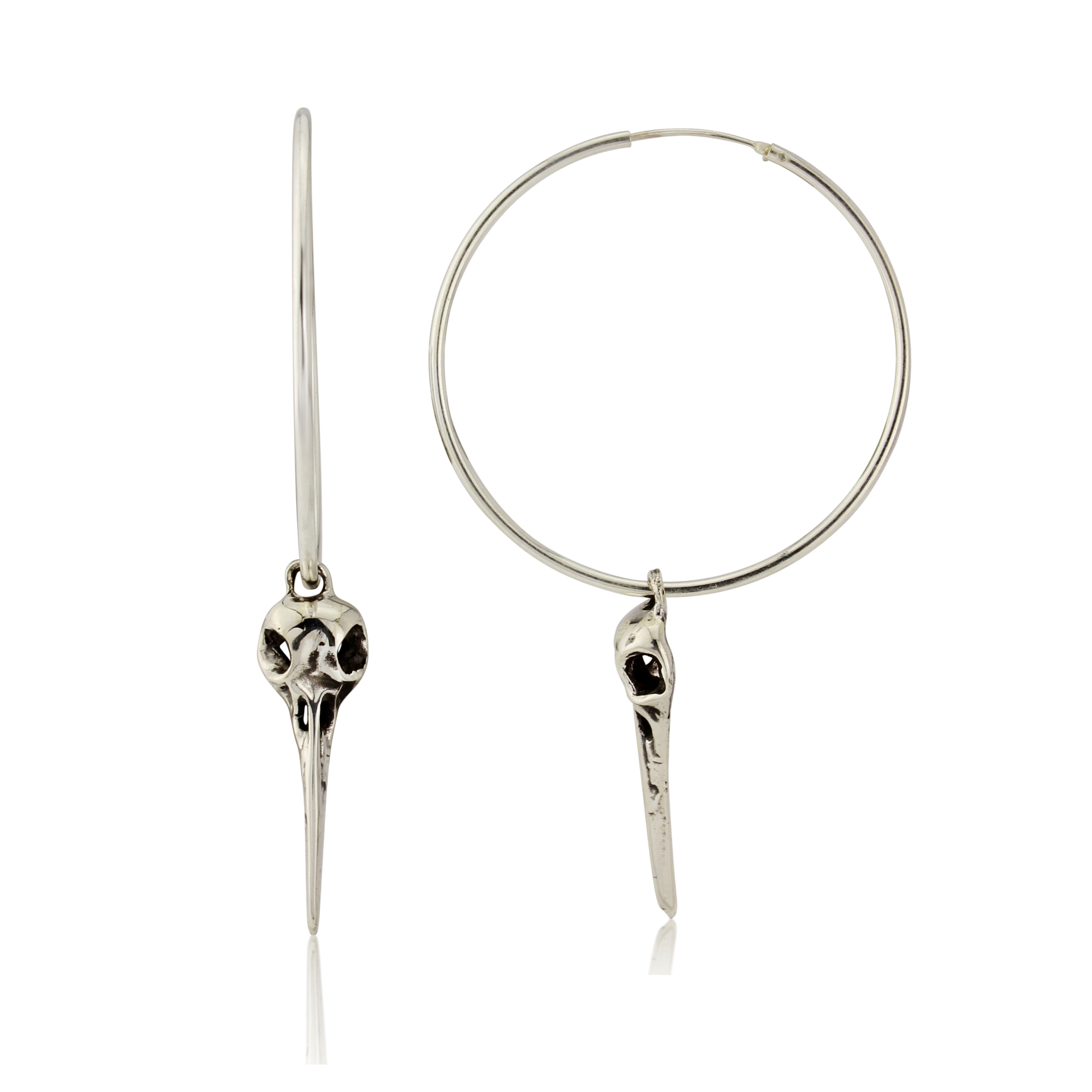 silver jewellery 925 Silver Bird Skull Hoop Earrings