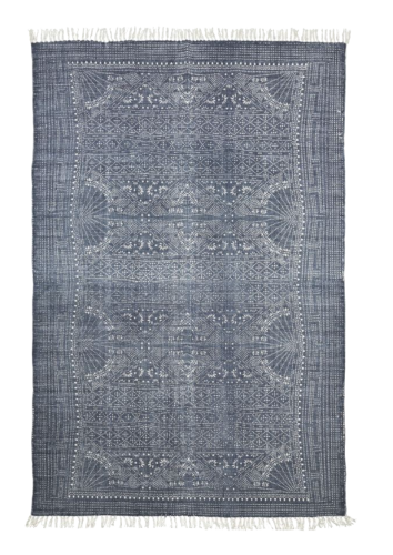 House Doctor Rectangular rug 160x230cm in worn blue with fringes at the ends .