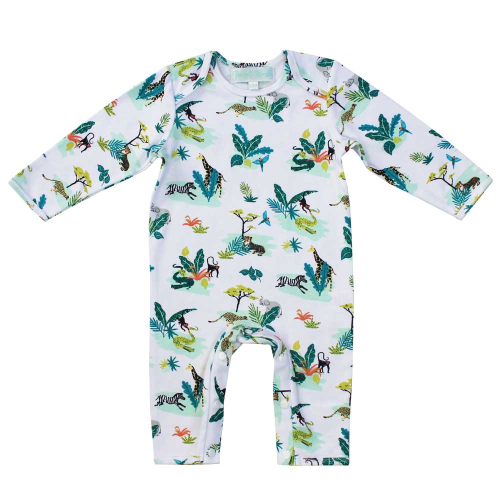 Powell Craft Safari Print Long Sleeve Baby Jumpsuit