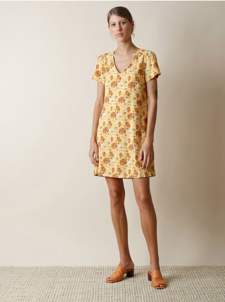 Indi & Cold Gold Floral V Neck Dress