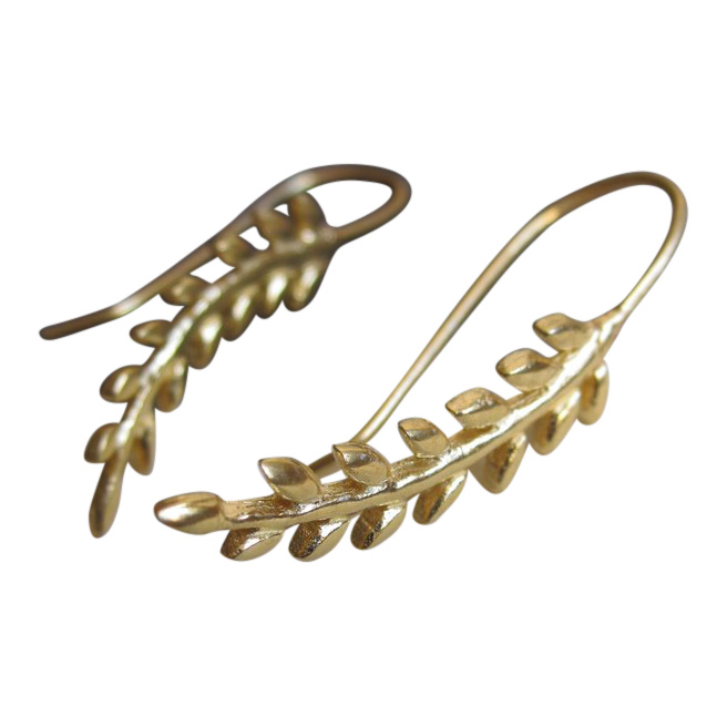 silver jewellery Gold Leafy Drop Earrings 