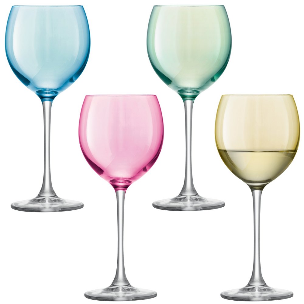 LSA International Set of 4 Polka Wine Glasses in Assorted Pastel Colours