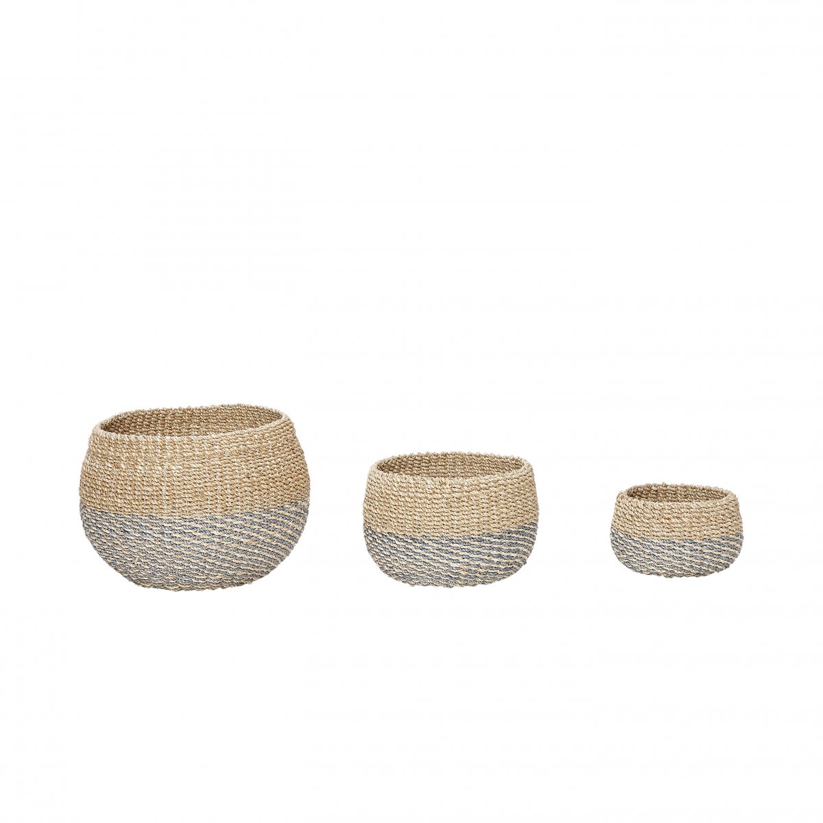 Hubsch Set of 3 Baskets Round Blue/Nature