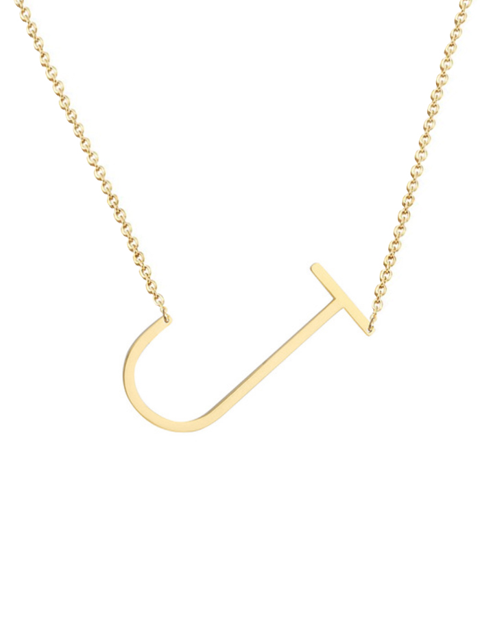 Nordic Muse Waterproof 18k Gold Initial Letter Pendant Necklace, J