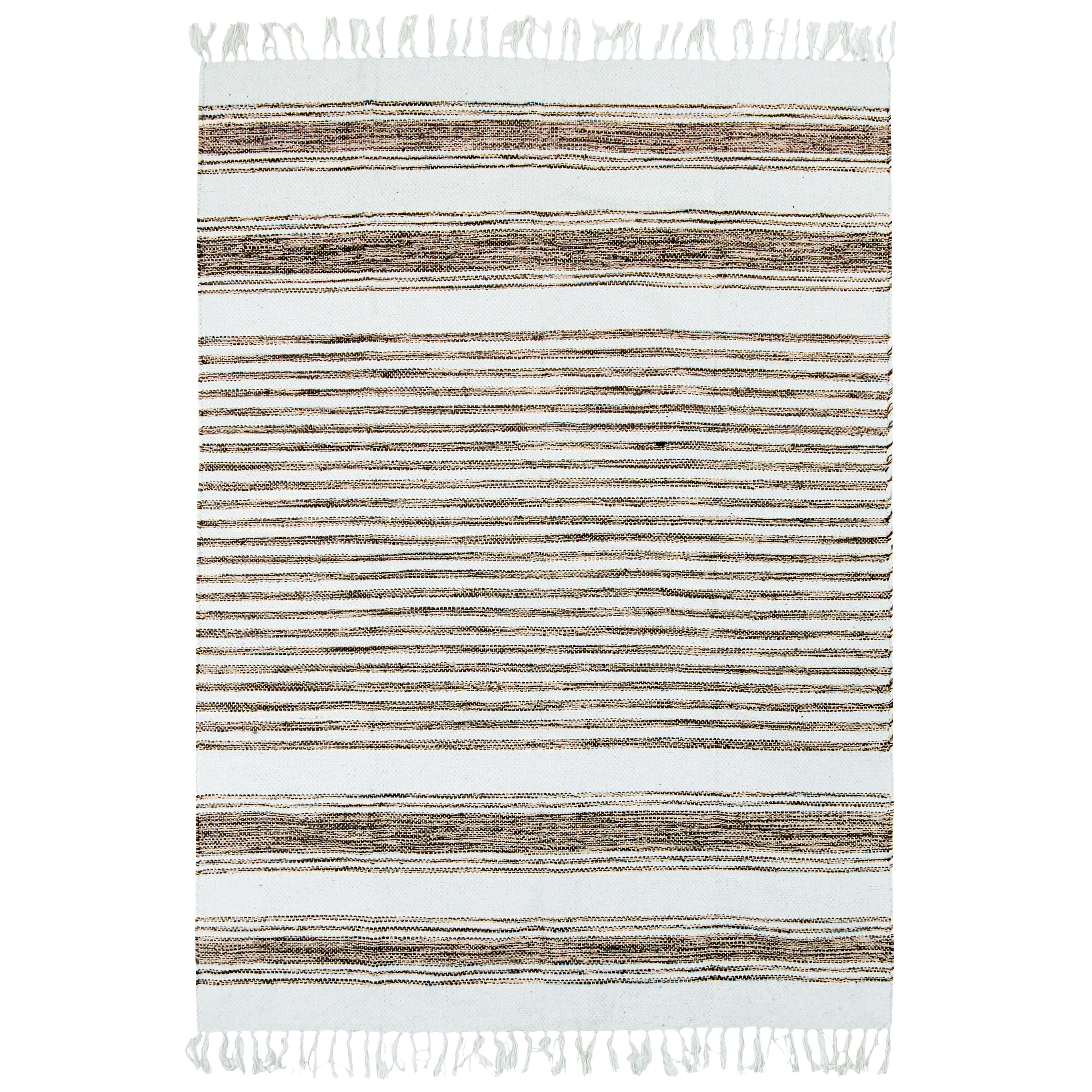 120 x 170cm White and Beige Cotton Rug