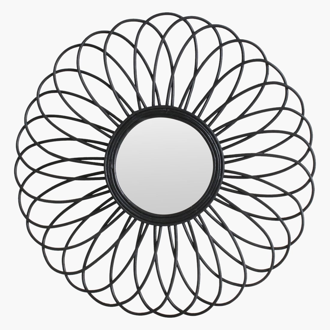 One World Interior Black Rattan Flower Mirror