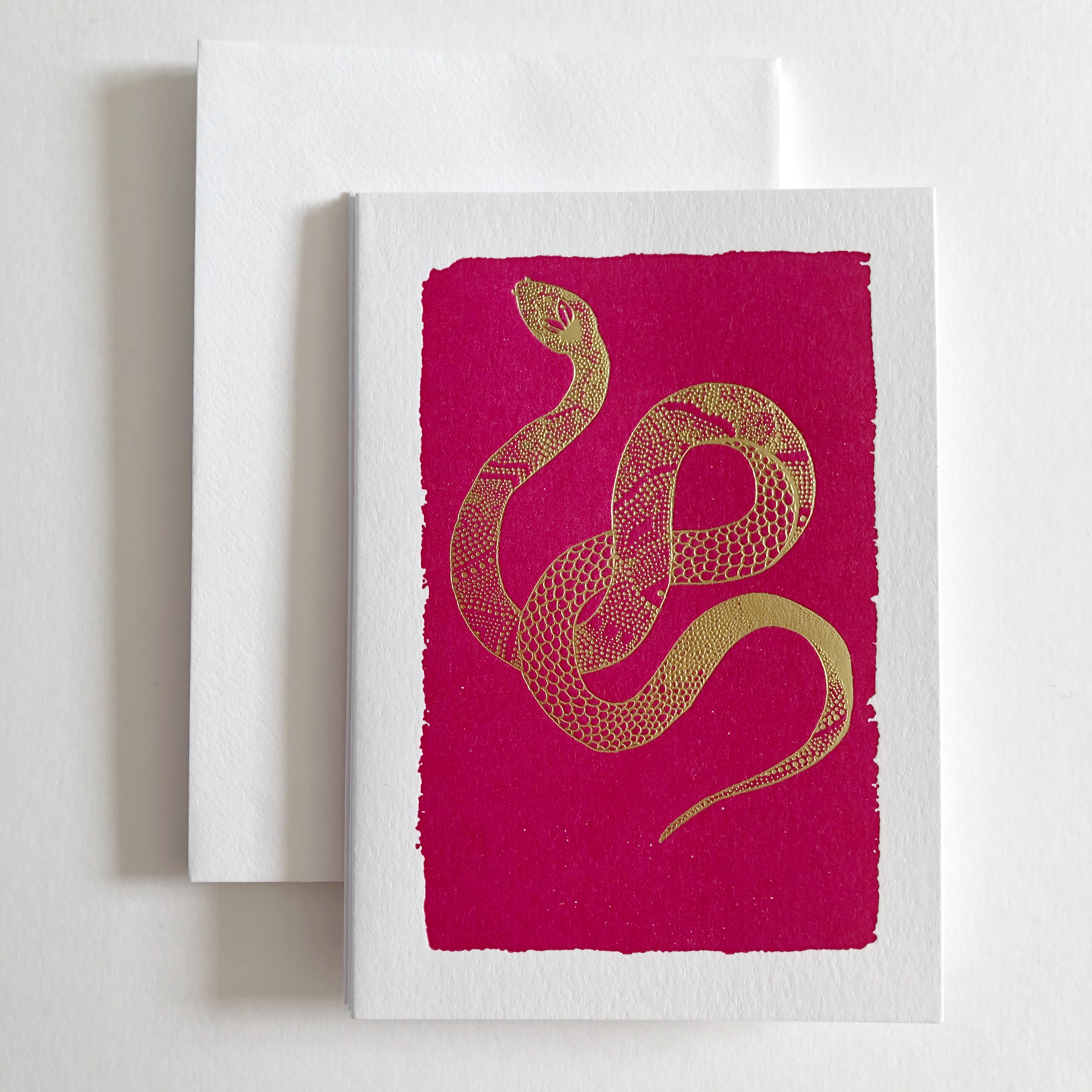 Archivist Set of 5 Gold Snake on Pink Letterpress Notecards