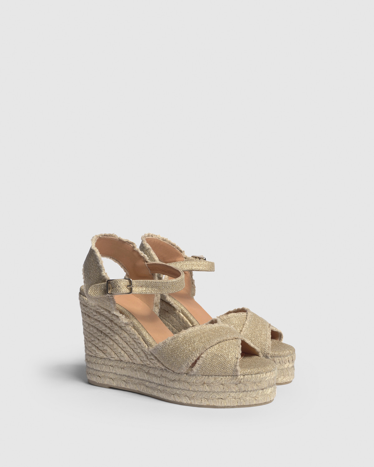 Castaner Light Gold Metallic Linen Bromelia Wedge Espadrille