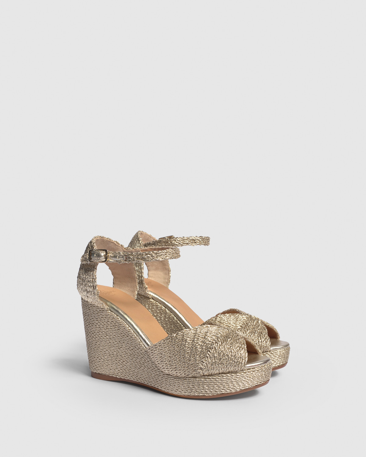 Castaner Champagne Satin Cord Bera Wedge Sandal