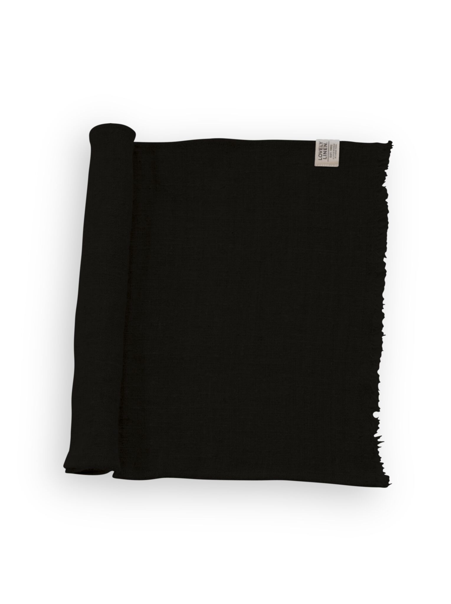 Lovely Linen 100% European Linen Raw Edge Rustic Table Runner in Black