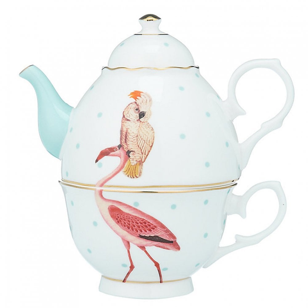 Yvonne Ellen Parrot and Flamingo Tea For One Set