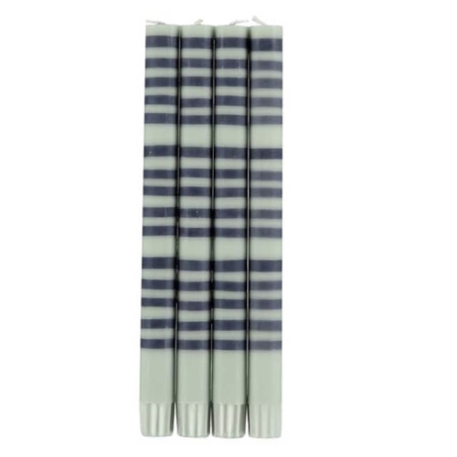 British Colour Standard TWO STRIPED DINNER CANDLES -OPALINE AND INDIGO - SET OF FOUR