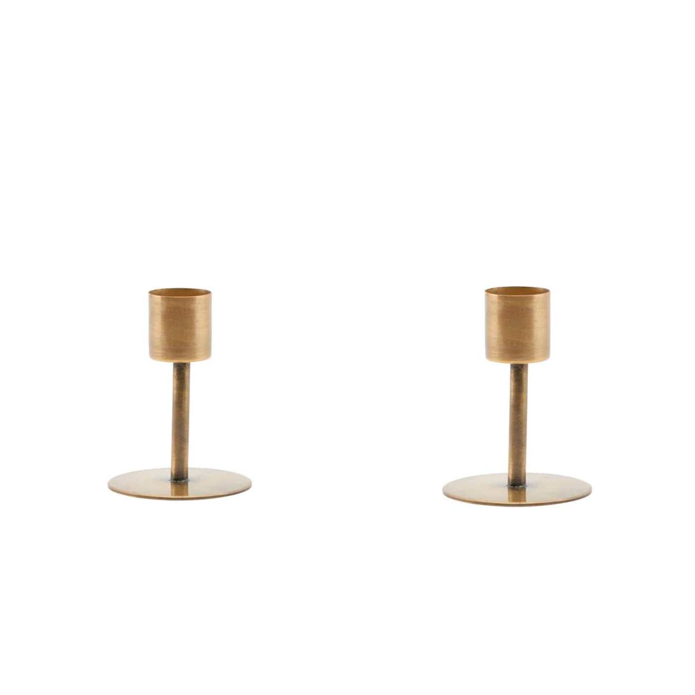 House Doctor Round Brass Dinner Candle Stands, Set of Two