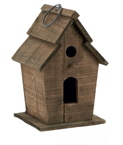 COUNTRY CASA Rustic Wooden Birdhouse with Metal Ring