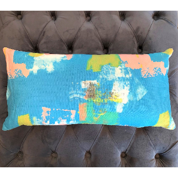 Turquoise Paint Rectangle Splatter Cushion