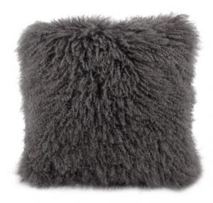 Or & Wonder Collection Tibetan Lamb Fur Cushion - Warm Grey