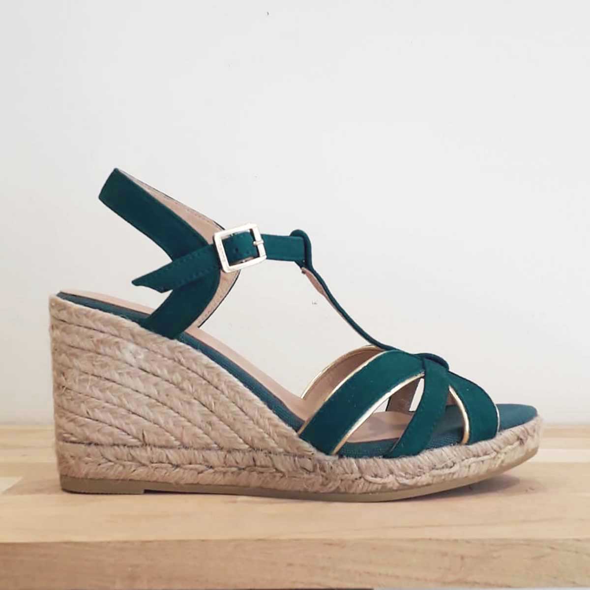 Kanna  Petrol Wedge Sandals 7cm