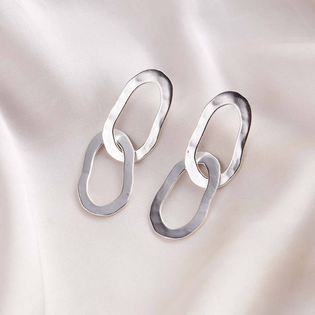 Posh Totty Designs Silver Organic Hammered Double Hoop Stud Earrings