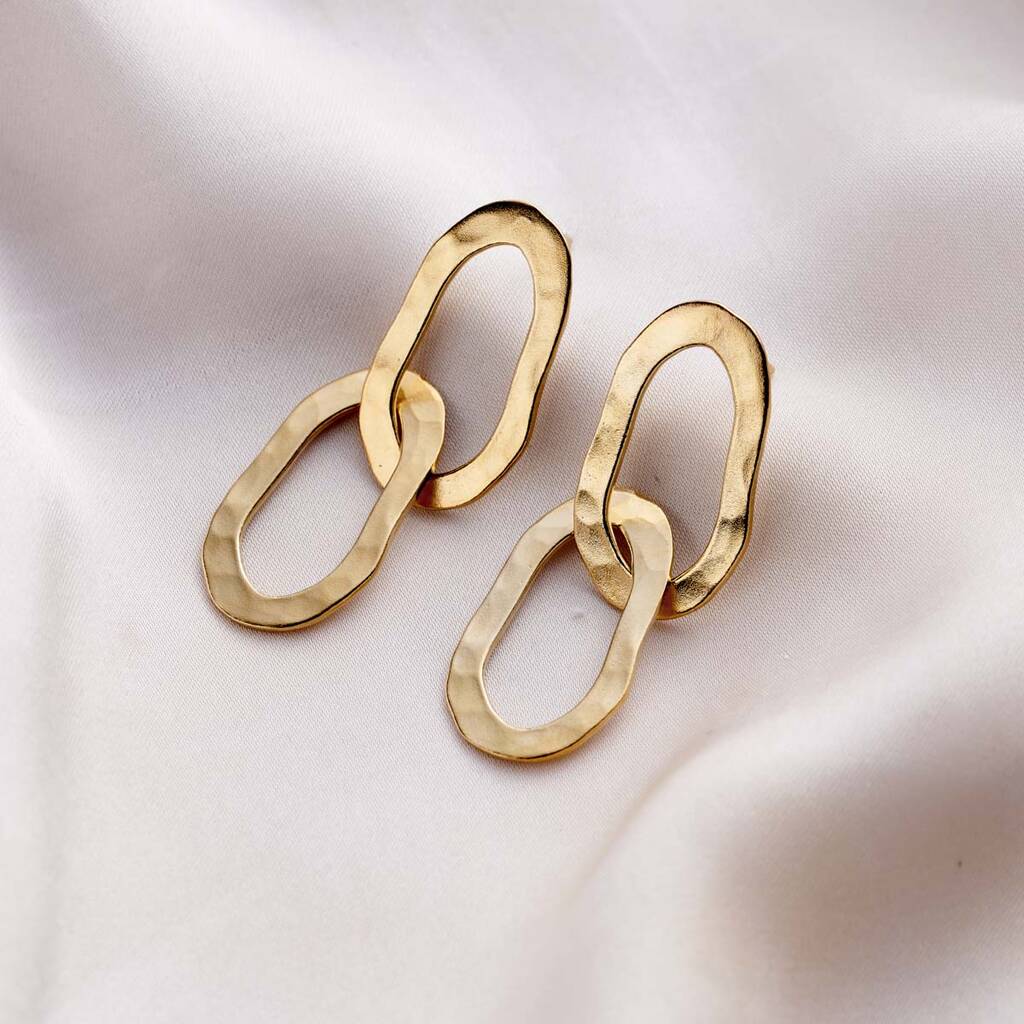 Posh Totty Designs Yellow Gold Organic Hammered Double Hoop Stud Earrings