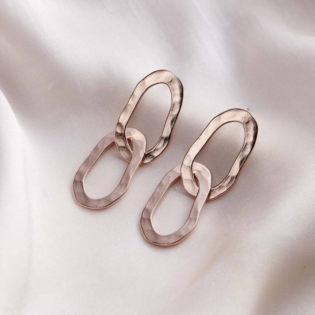 Posh Totty Designs Rose Gold Organic Hammered Double Hoop Stud Earrings