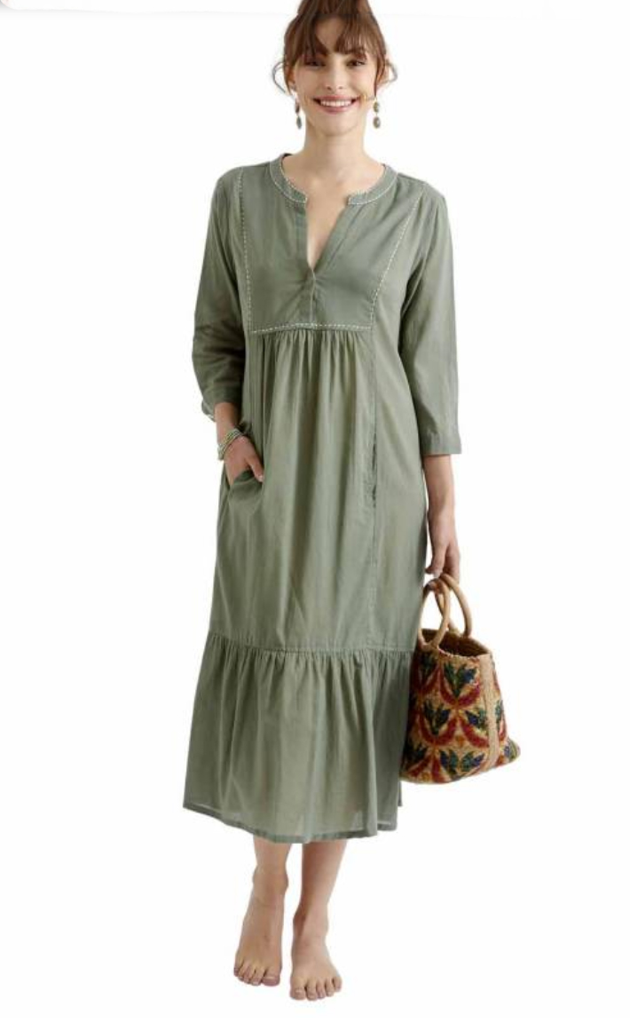 Zen Ethic Elena Cotton Dress Country Green