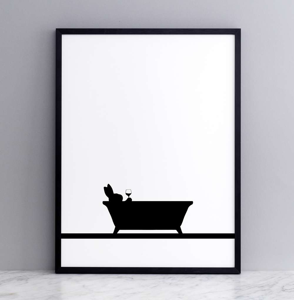 HAM 30 x 40cm Bathtime Rabbit Print with Frame