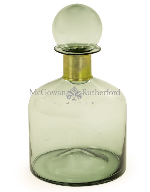 McGowan & Rutherford Large Green Brass Neck Apothecary Glass Bottle