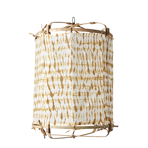 Affari Lamp with Bamboo Structure and Cotton Fabric Shade with Ochre Details d57xh75cm