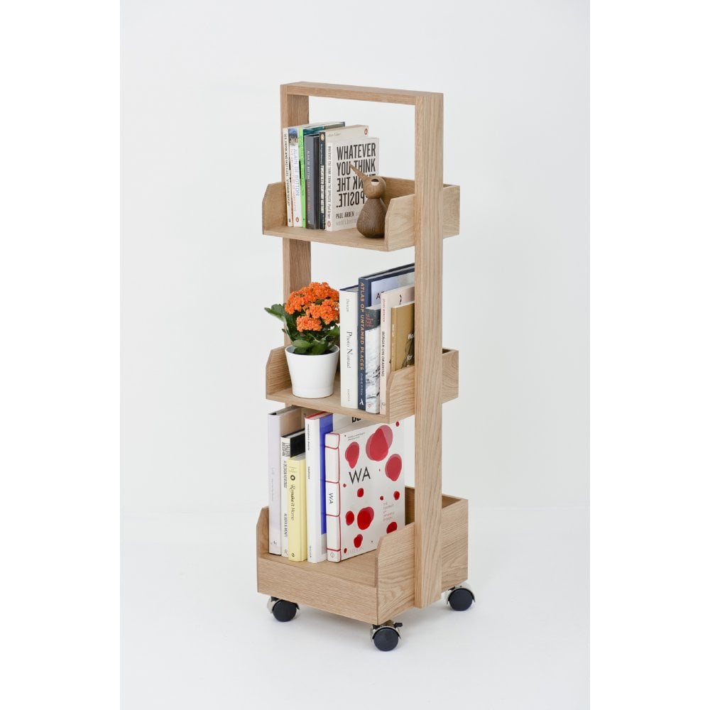 Wireworks Natural Oak Mini Bookie Rolling Bookcase