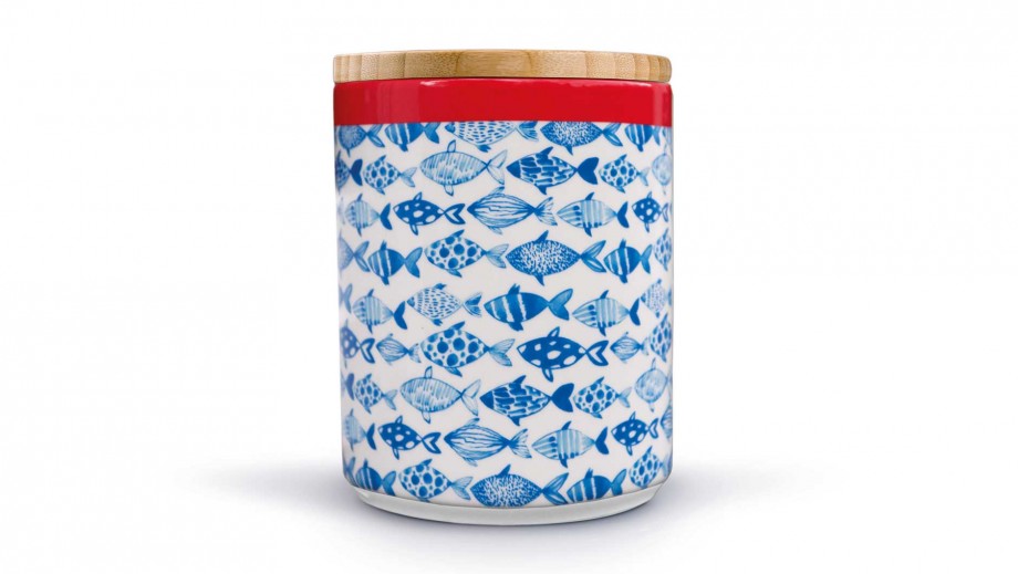 Remember Porcelain Storage Jar with Wooden Lid Fish