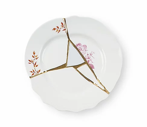 Seletti Kintsugi Dessert Plate with Golden Details