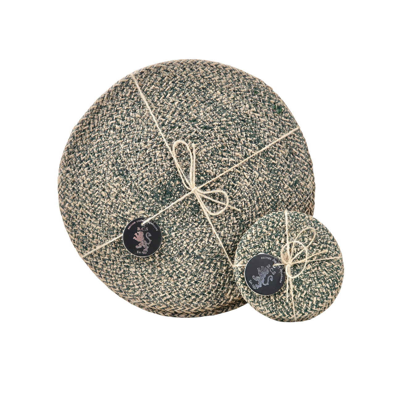 British Colour Standard Set of 4 Olive Green Woven Jute Coasters and Place Mats