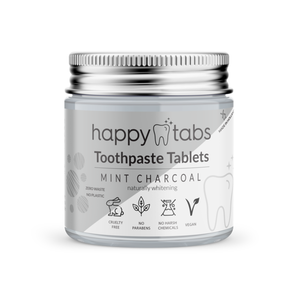 Happy Tabs Natural and Zero Waste Toothpaste Tablets Mint Charcoal (Fluoride Free)