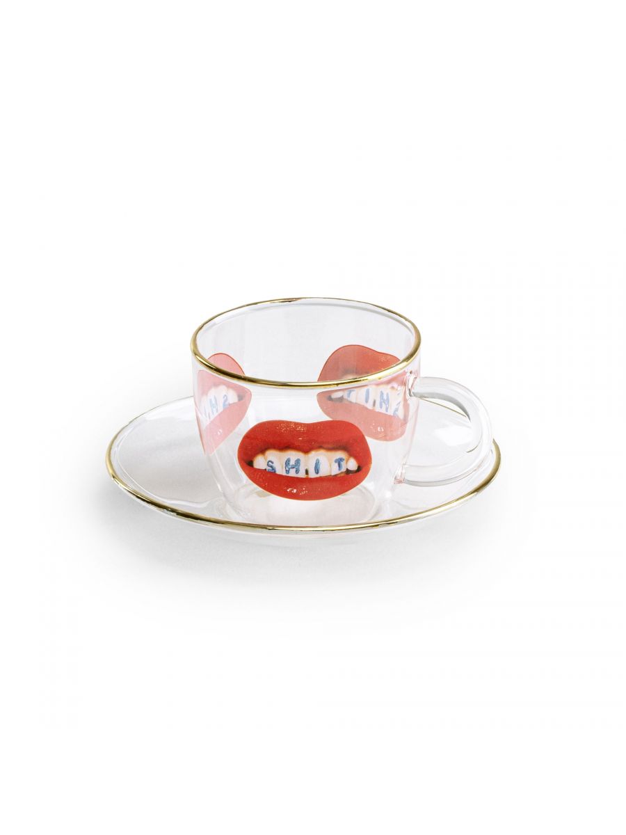 Seletti Clear and Gold "S H I T"  Coffee Cup