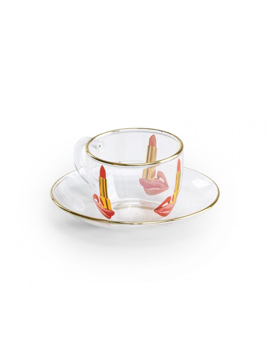 Seletti Clear and Gold Tongue Coffee Cup