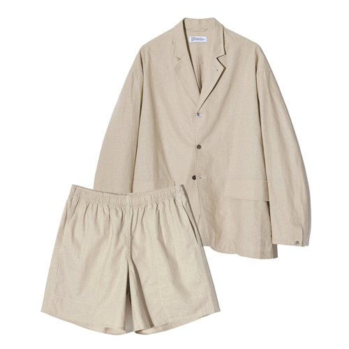 Partimento Linen Blazer Jacket + Shorts Set Up in Beige