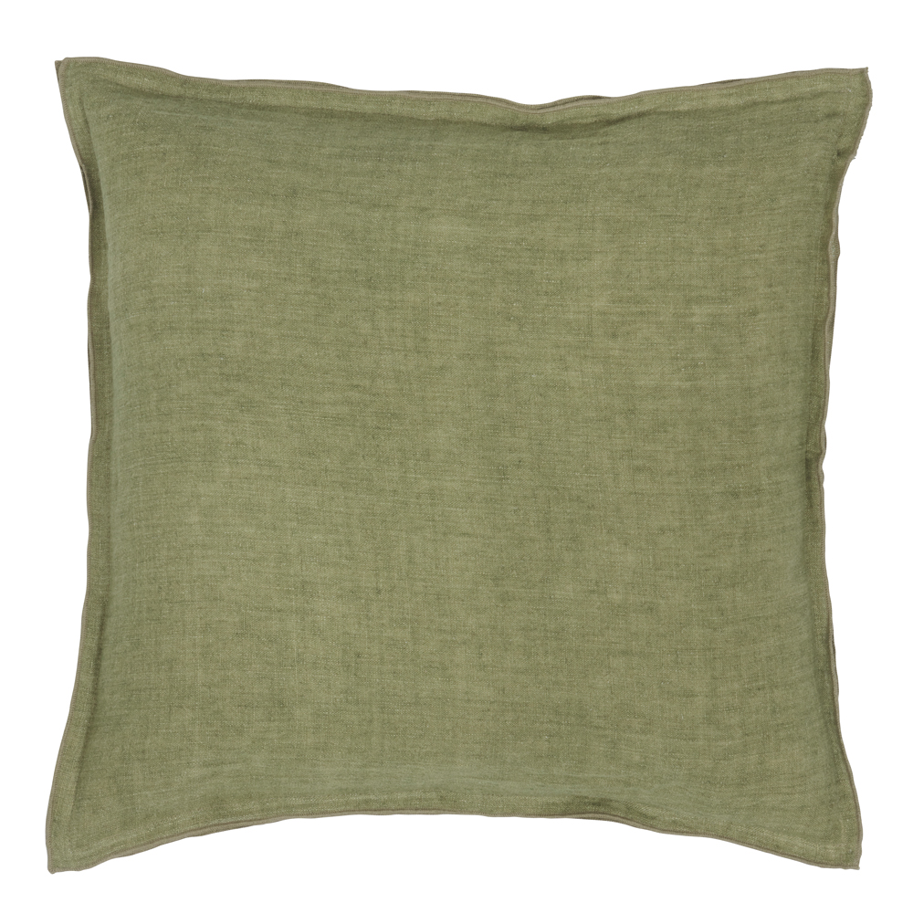 Bungalow DK Olive Green Linen Cushion with Feather Insert