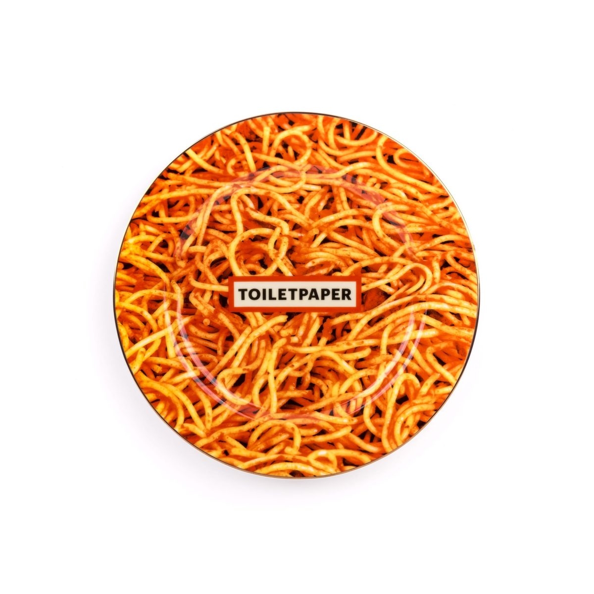 Seletti Porcelain Plate Spaghetti Gold Border
