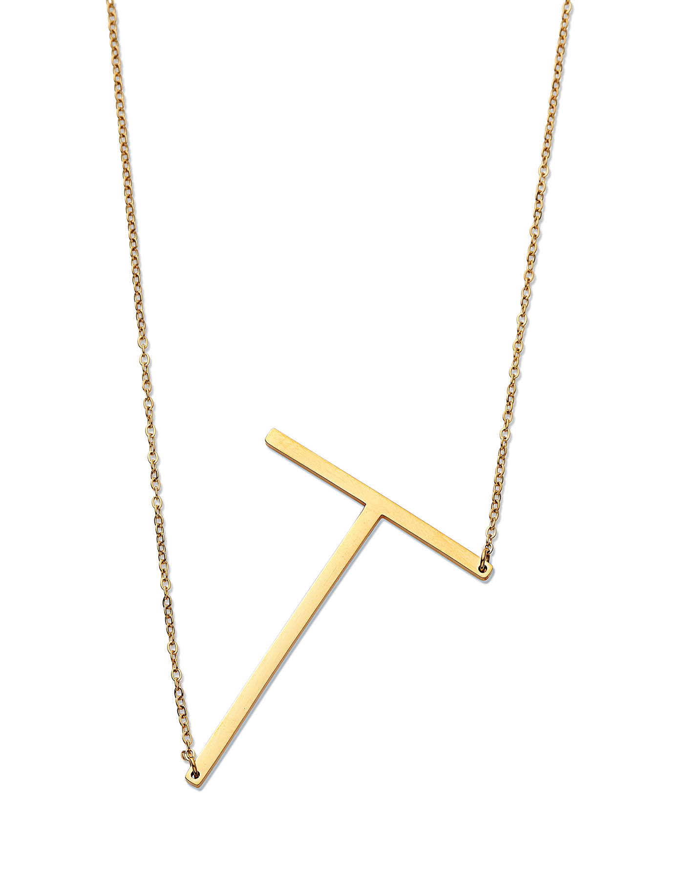 Nordic Muse Waterproof 18k Gold Initial Letter Pendant Necklace, T